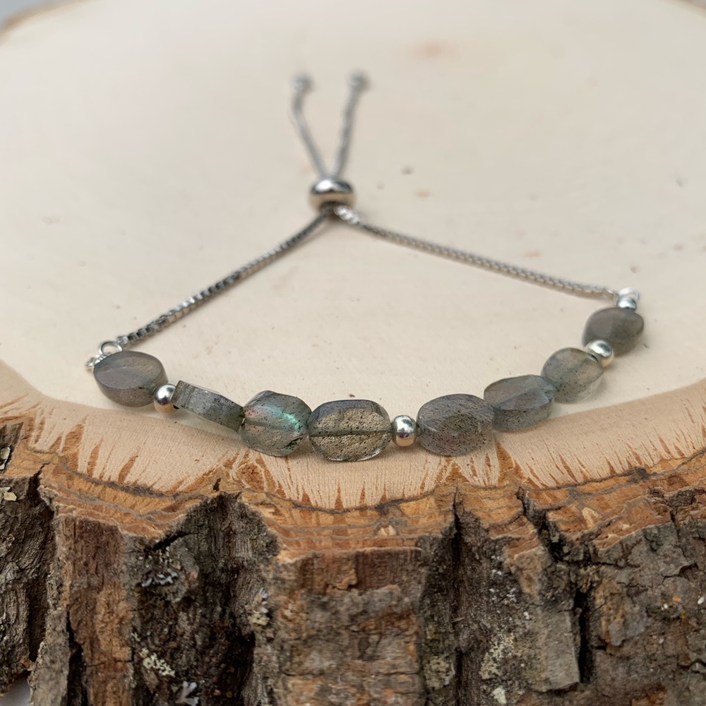 Labradorite Gemstone adjustable silver bracelet